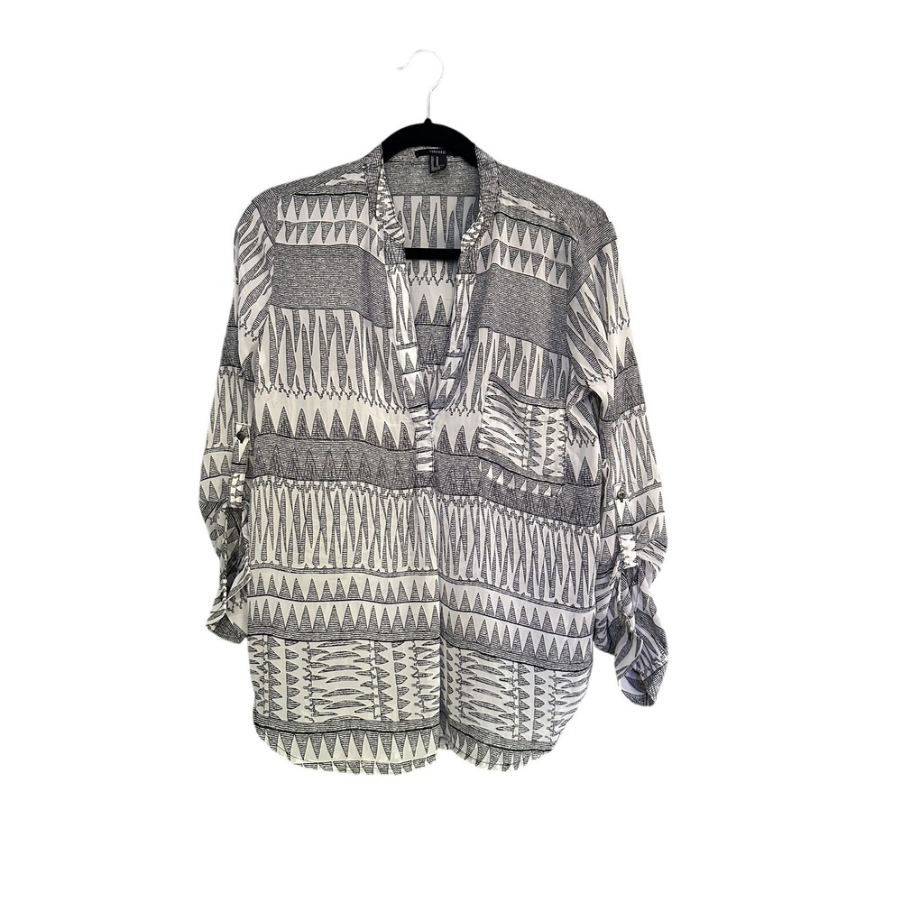Forever 21 Lightweight Sheer V Neck Blouse Geometric Aztec Print Size Medium